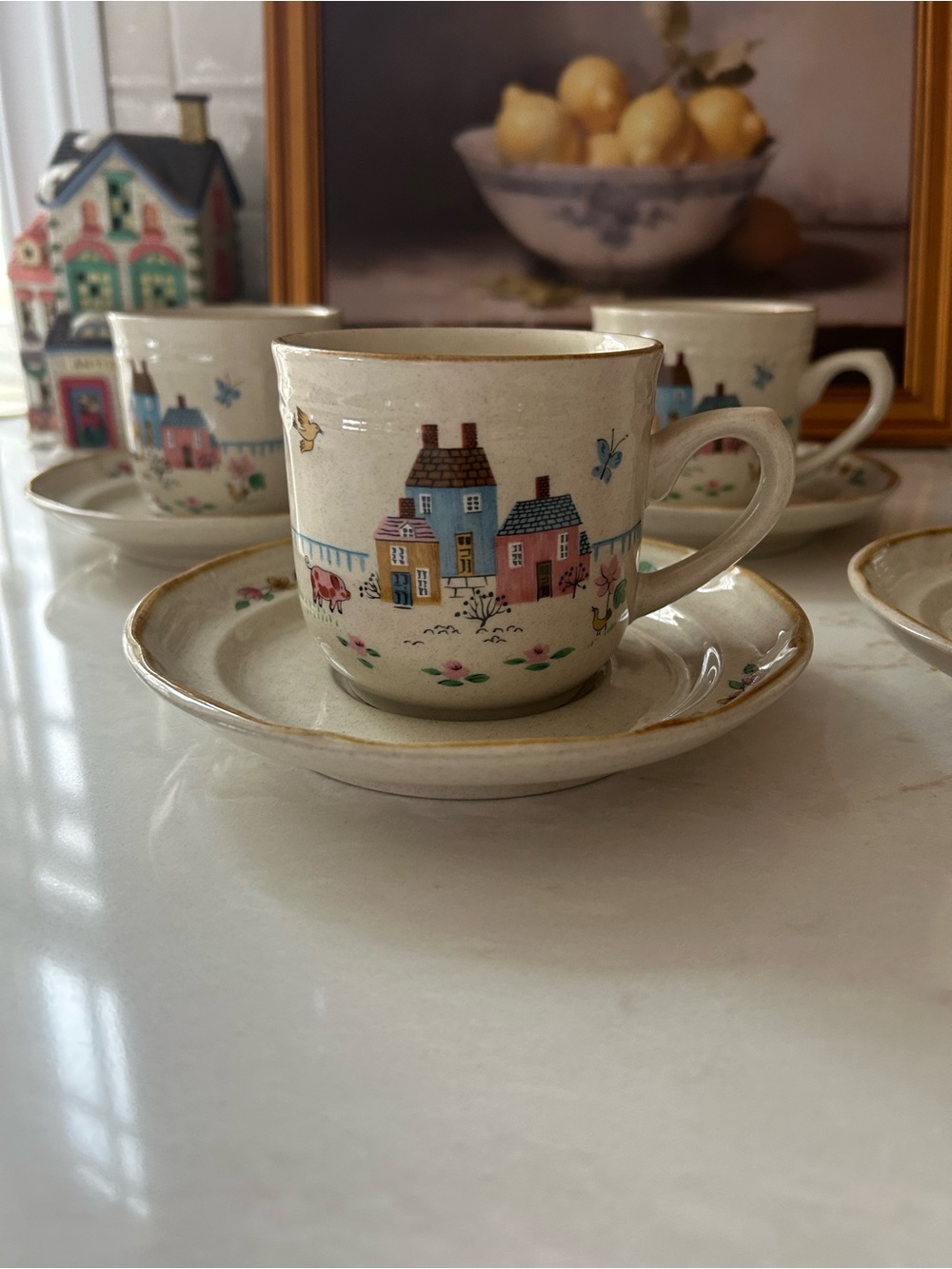 International Tableworks Heartland Stoneware Cups & Saucers Set of 5 Japan